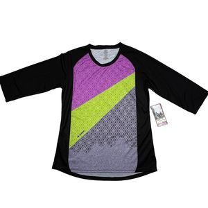 NWT Zoic Women's 3/4 Sleeve Jersey Color Block Pink Lime Green Gray Sz XL